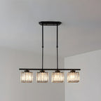 Linear Glass Rod Pendant Light, Modern Iron Frame Ceiling Fixture
