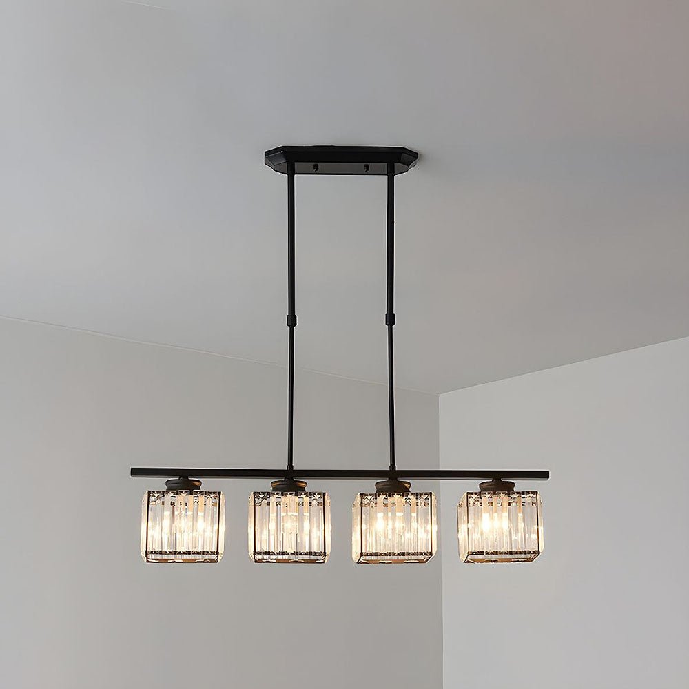Linear Glass Rod Pendant Light, Modern Iron Frame Ceiling Fixture