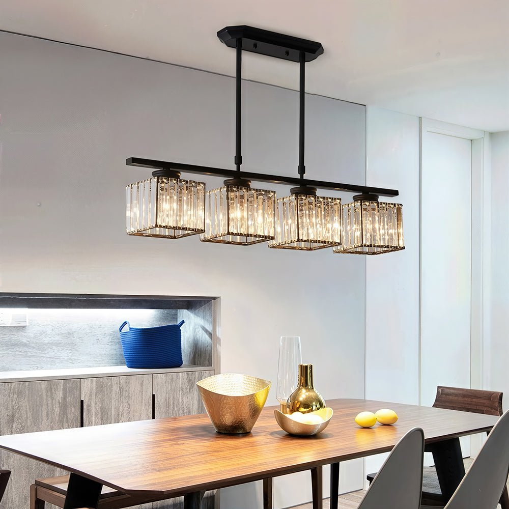 Linear Glass Rod Pendant Light, Modern Iron Frame Ceiling Fixture