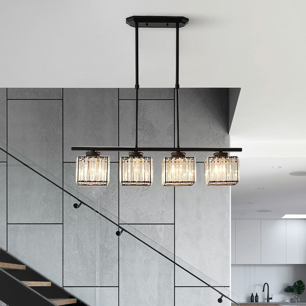 Linear Glass Rod Pendant Light, Modern Iron Frame Ceiling Fixture