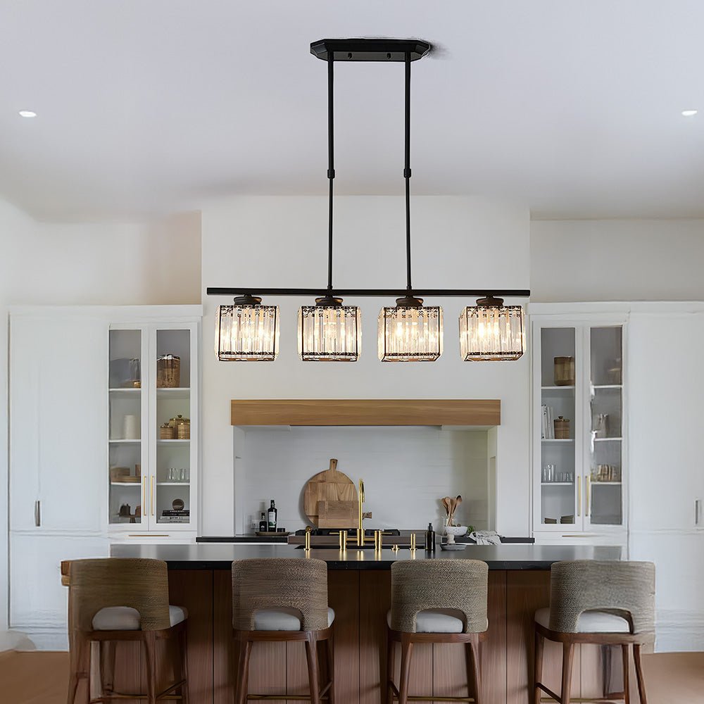 Linear Glass Rod Pendant Light, Modern Iron Frame Ceiling Fixture