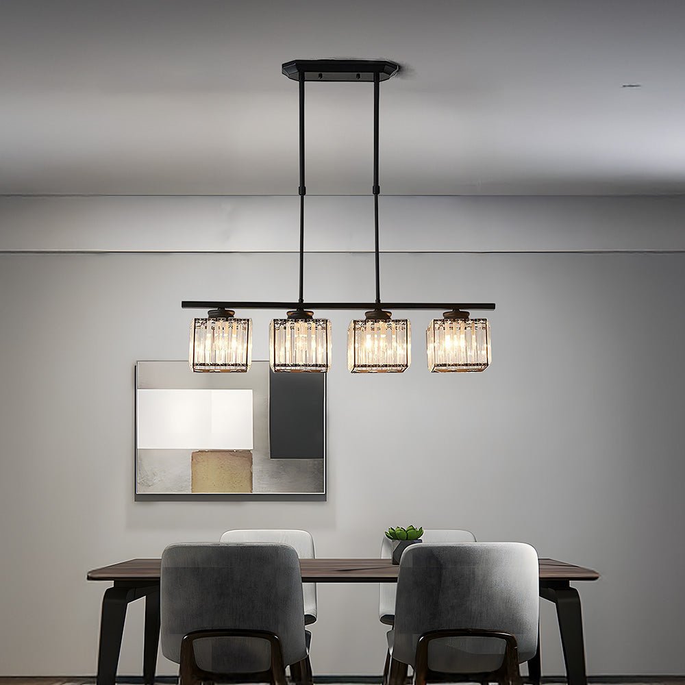 Linear Glass Rod Pendant Light, Modern Iron Frame Ceiling Fixture