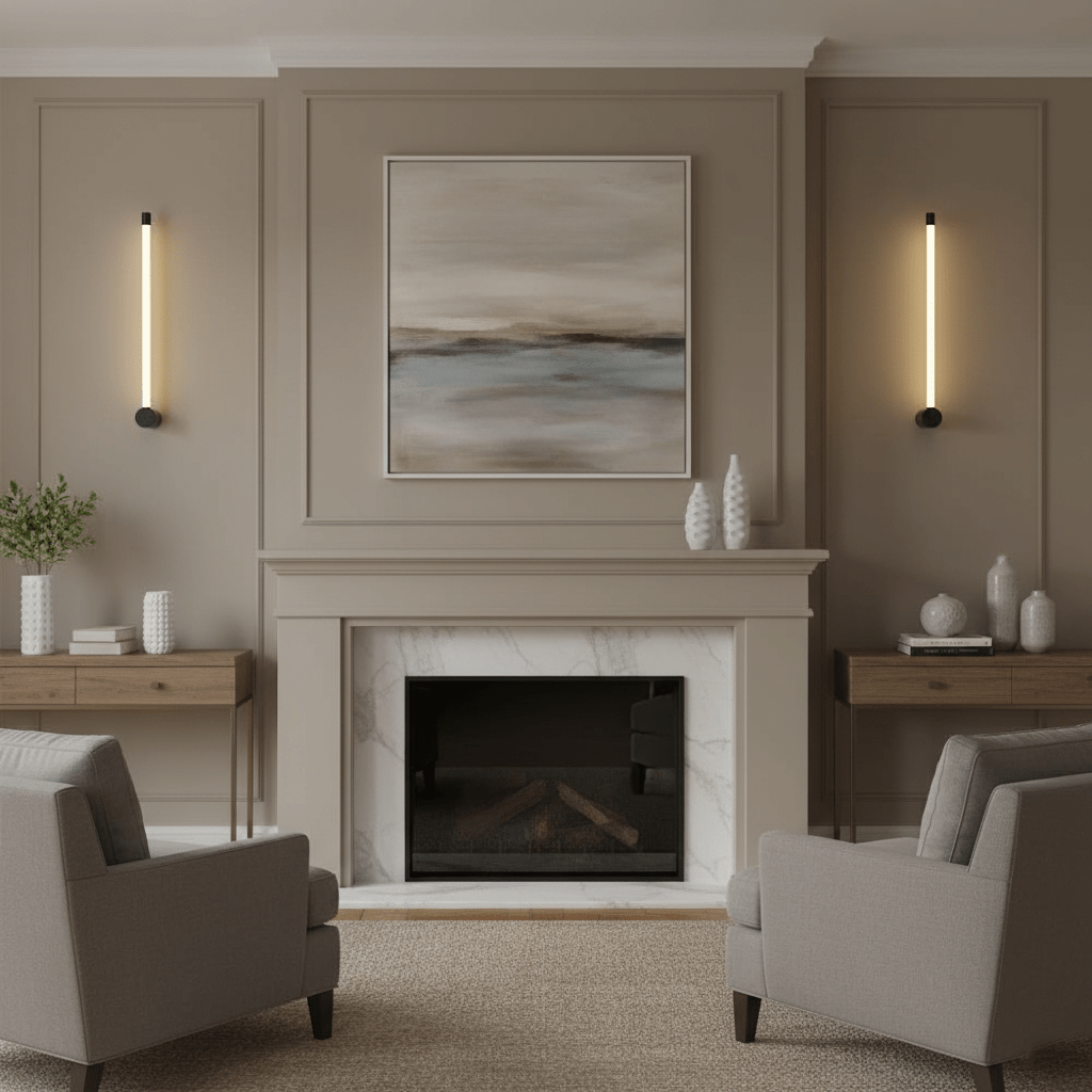 Black linear LED wall sconce shown in architectural detail
