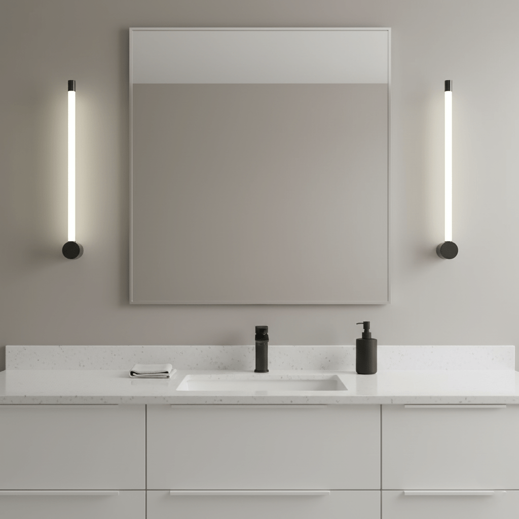 Black slim linear wall sconce against a plain wall
