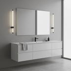 Black linear LED wall sconce glowing evenly top to bottom