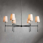 Five-Light Linear Chandelier, Sloped Tapered Shades, Metal Fixture