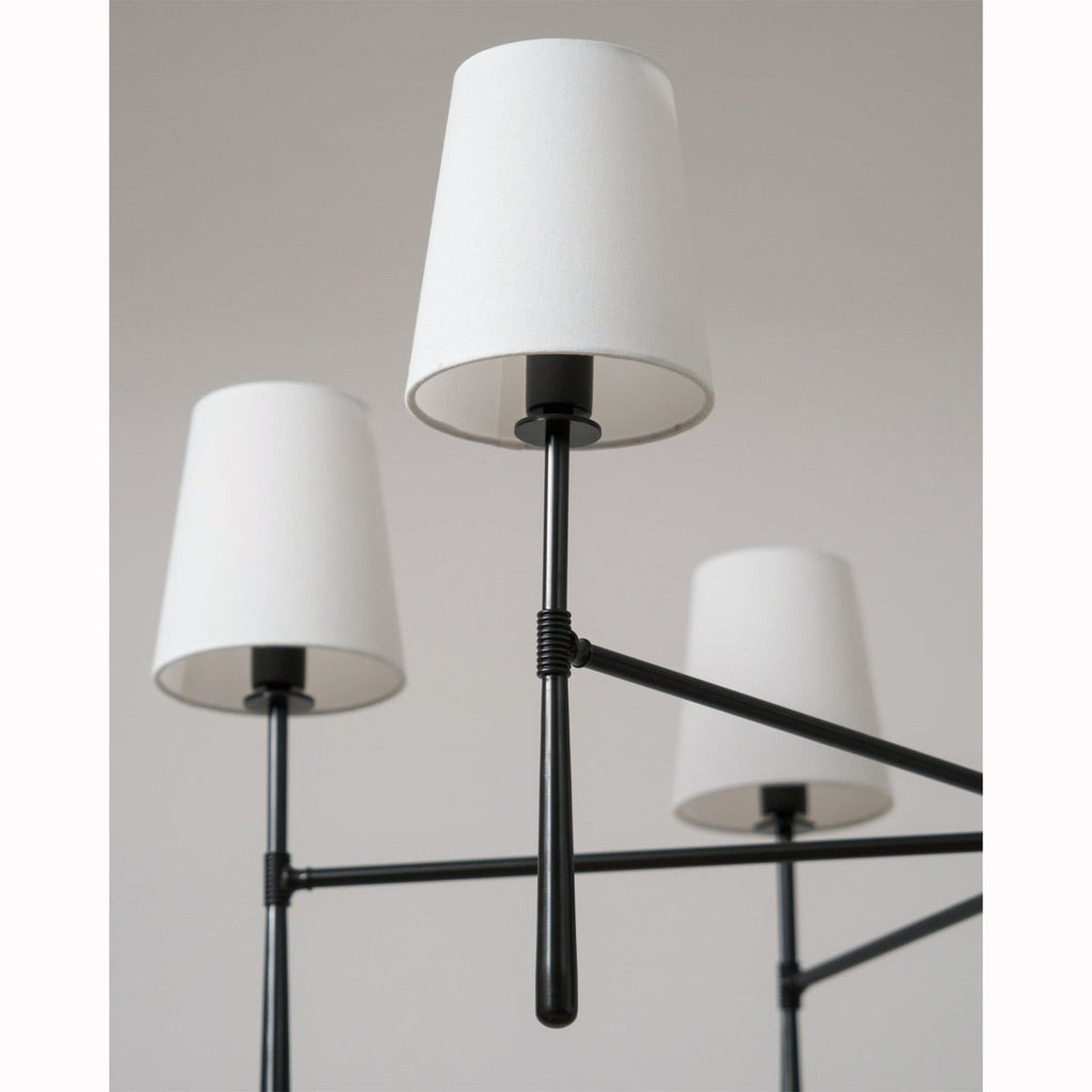 Five-Light Linear Chandelier, Sloped Tapered Shades, Metal Fixture