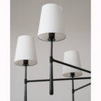 Five-Light Linear Chandelier, Sloped Tapered Shades, Metal Fixture