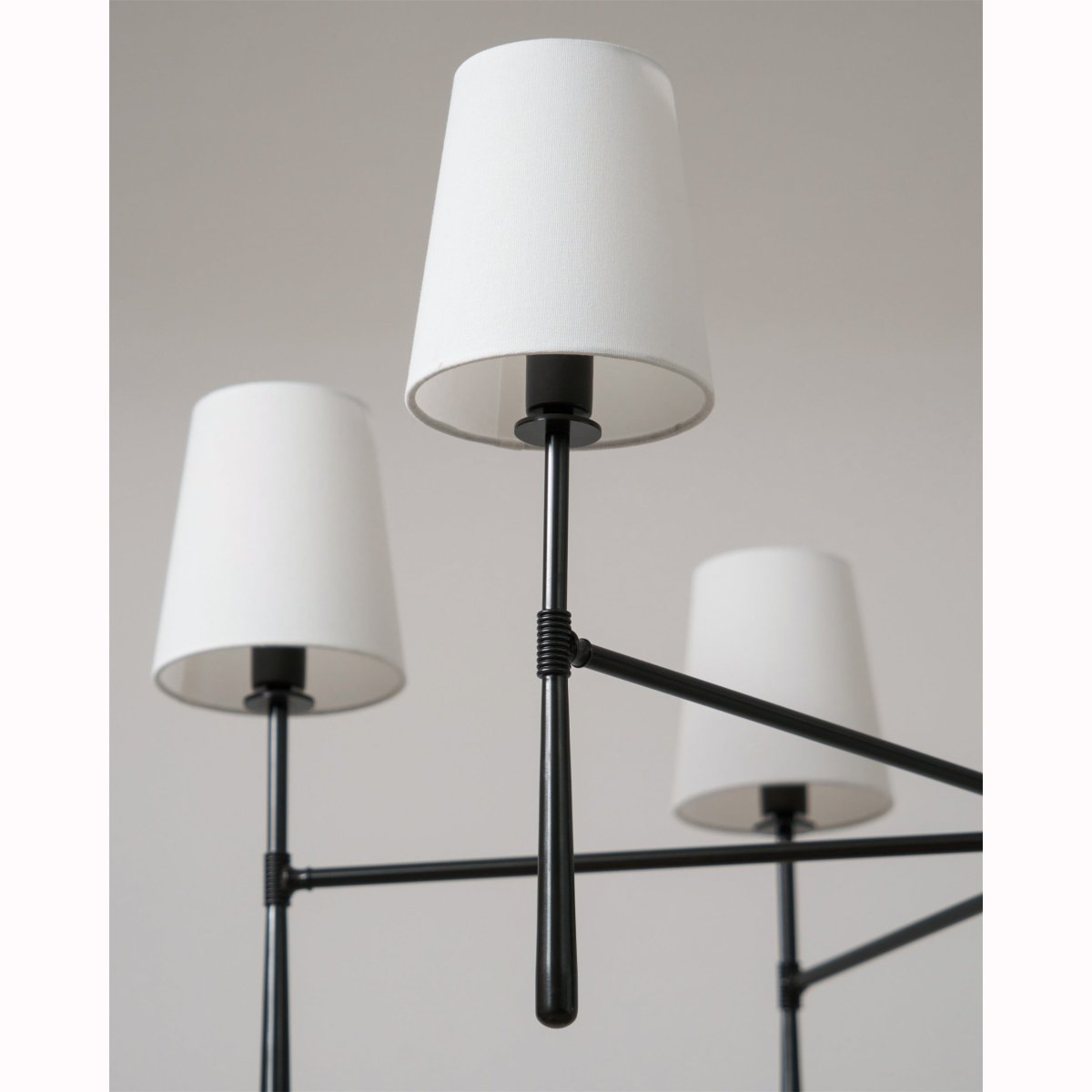 Five-Light Linear Chandelier, Sloped Tapered Shades, Metal Fixture
