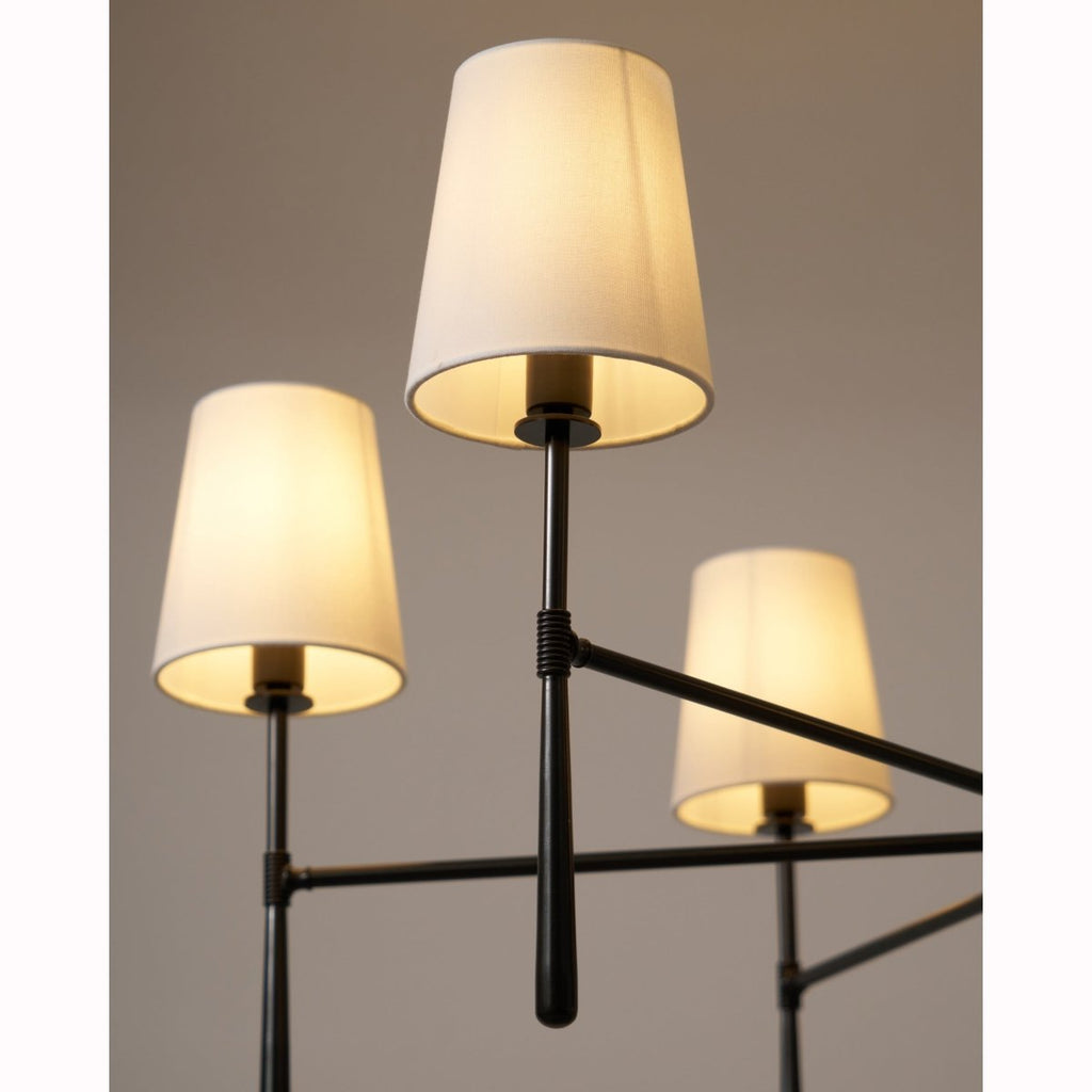 Five-Light Linear Chandelier, Sloped Tapered Shades, Metal Fixture