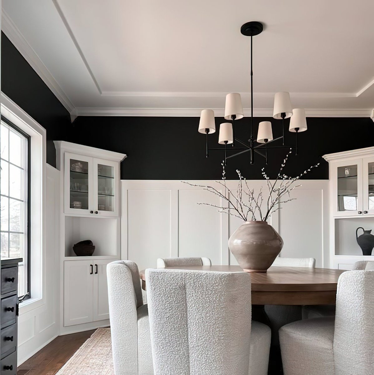 Five-Light Linear Chandelier, Sloped Tapered Shades, Metal Fixture