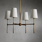 Five-Light Linear Chandelier, Sloped Tapered Shades, Metal Fixture