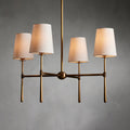 Five-Light Linear Chandelier, Sloped Tapered Shades, Metal Fixture