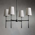 Five-Light Linear Chandelier, Sloped Tapered Shades, Metal Fixture