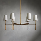 Five-Light Linear Chandelier, Sloped Tapered Shades, Metal Fixture