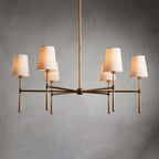 Five-Light Linear Chandelier, Sloped Tapered Shades, Metal Fixture