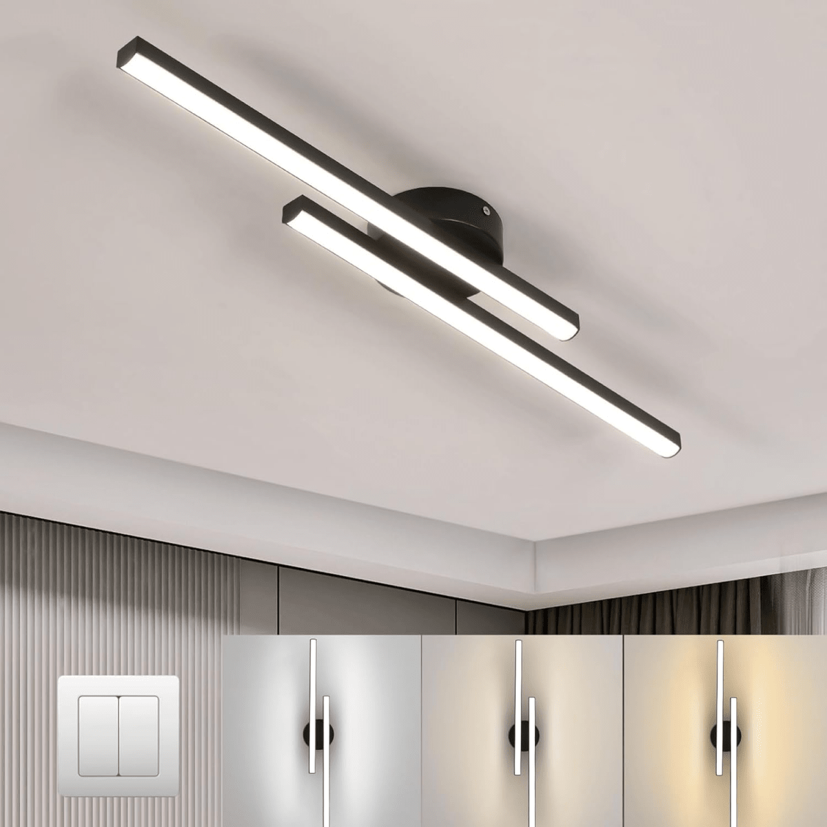12-Inch Linear Ceiling Light, Semi-Flush Metal Fixture, Modern Design
