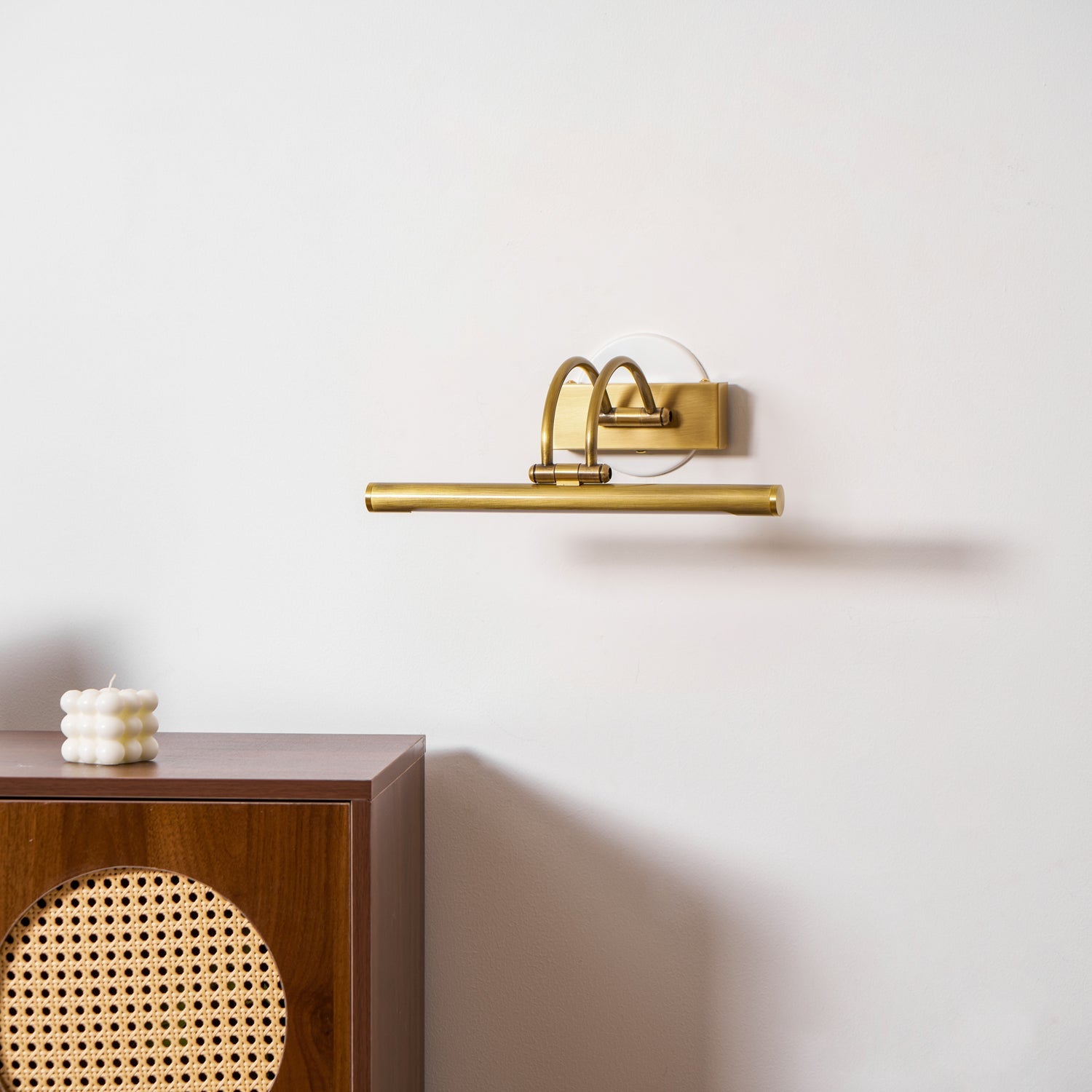 Cylindrical vanity wall light with white acrylic diffuser shade