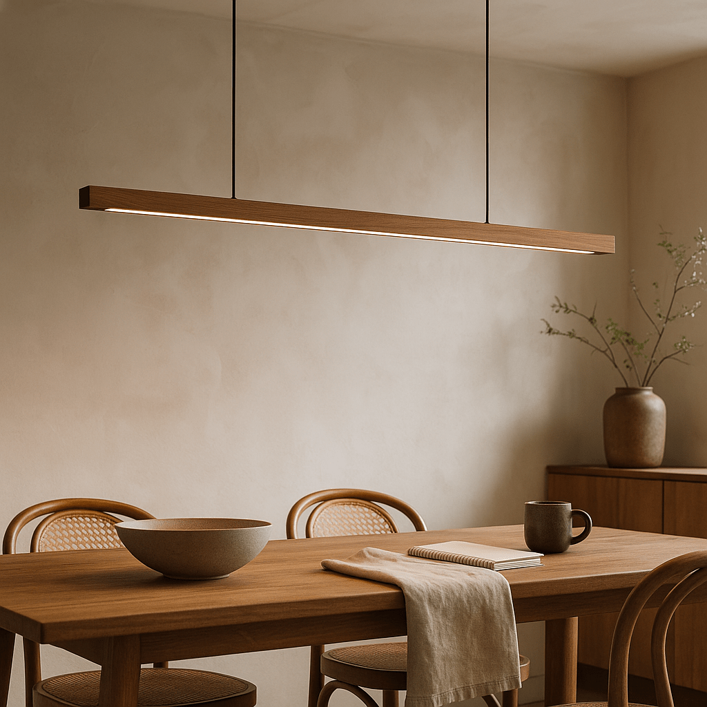 36-Inch Wood Beam Pendant Light, Modern Linear Ceiling Fixture