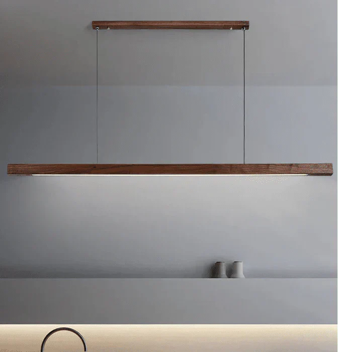 36-Inch Wood Beam Pendant Light, Modern Linear Ceiling Fixture