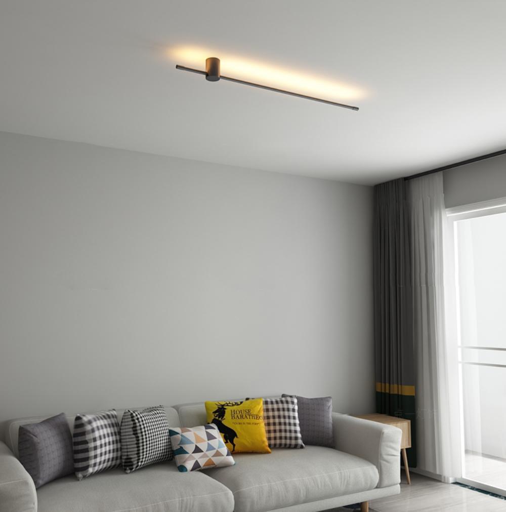 Slim tube wall light shown as a soft architectural accent line