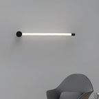 Copper slim metal wall sconce glowing in a vertical line