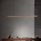 Linear wooden pendant light with natural wood grain finish