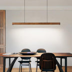 Linear wooden pendant light detail of the slim wood body