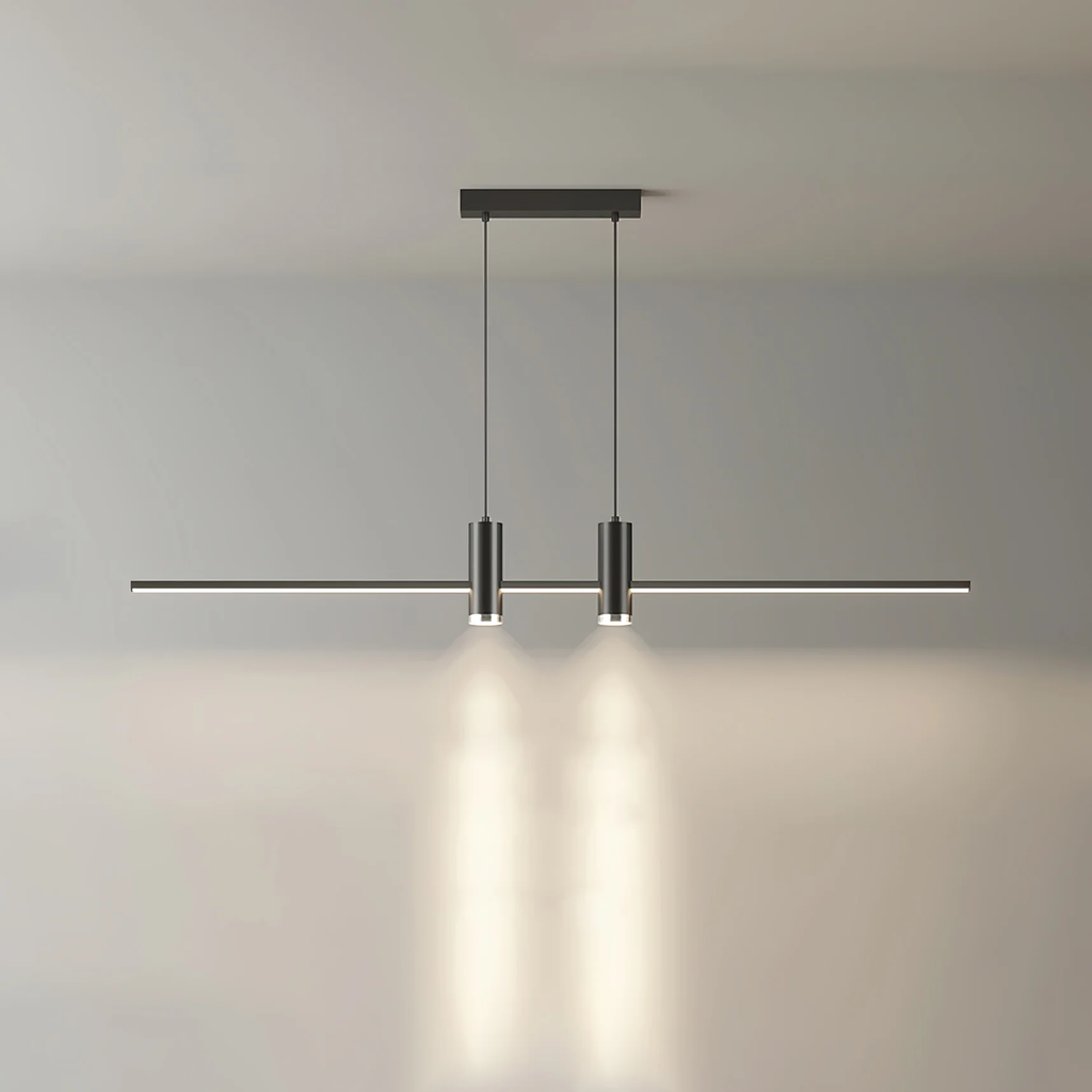 Linear bar pendant light slim metal body viewed from the side