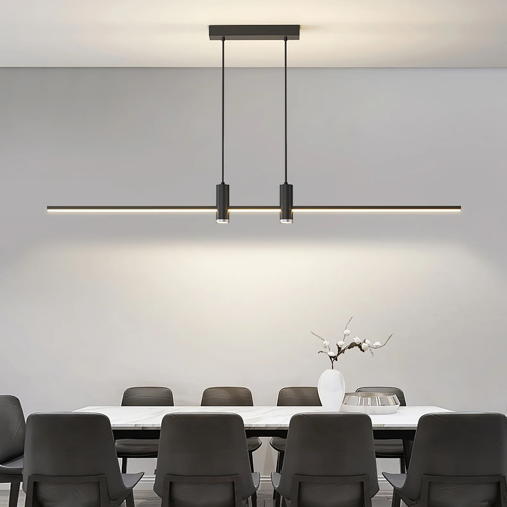 Linear bar pendant light product view with even LED glow