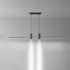 Linear bar pendant light shown lit against a plain wall