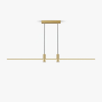 Linear bar pendant light casting soft light over a table
