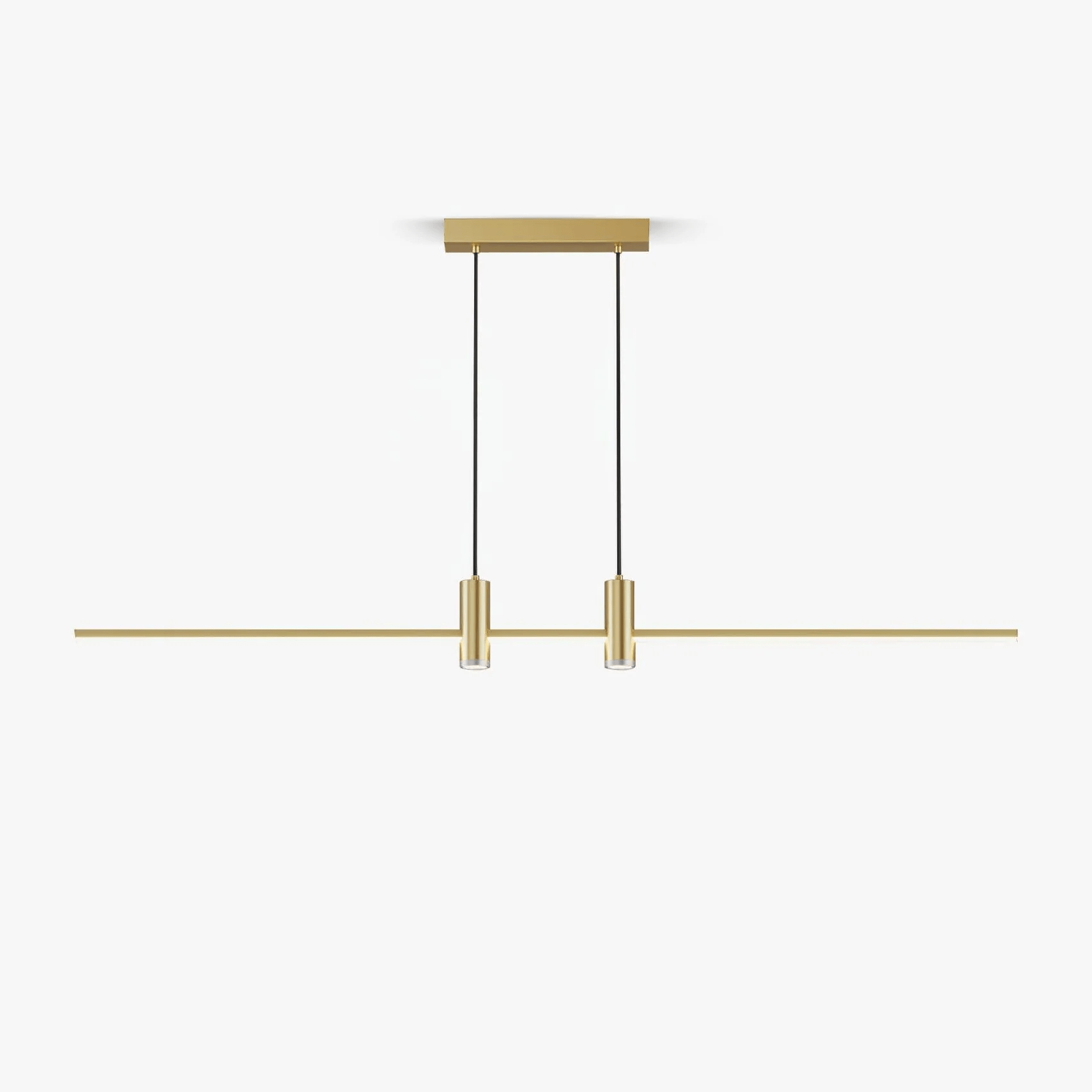Linear bar pendant light casting soft light over a table