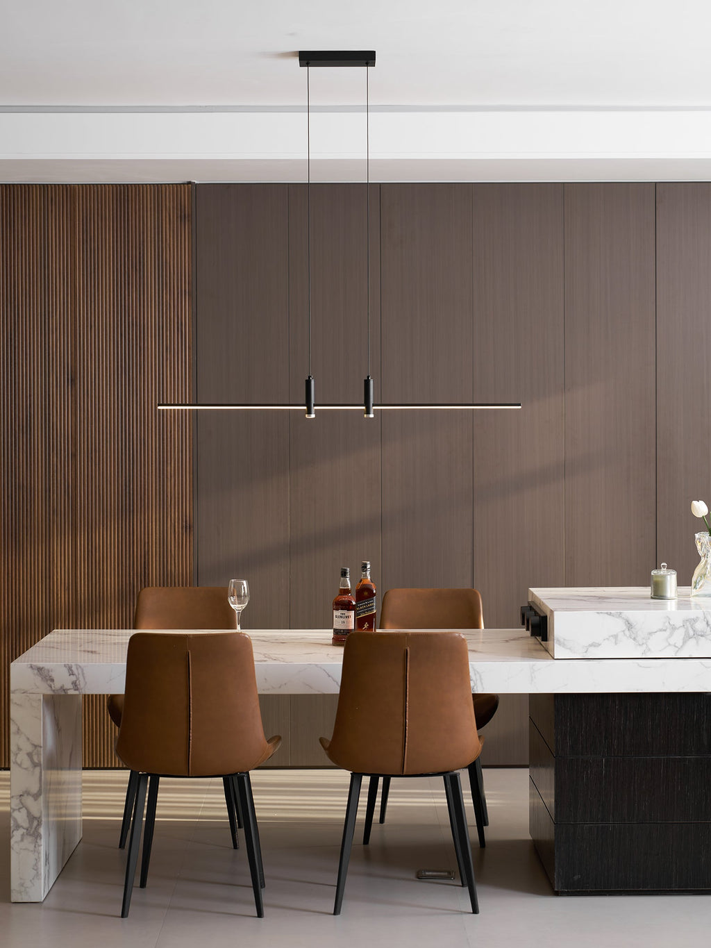 Linear bar pendant light detail of the slim lit channel