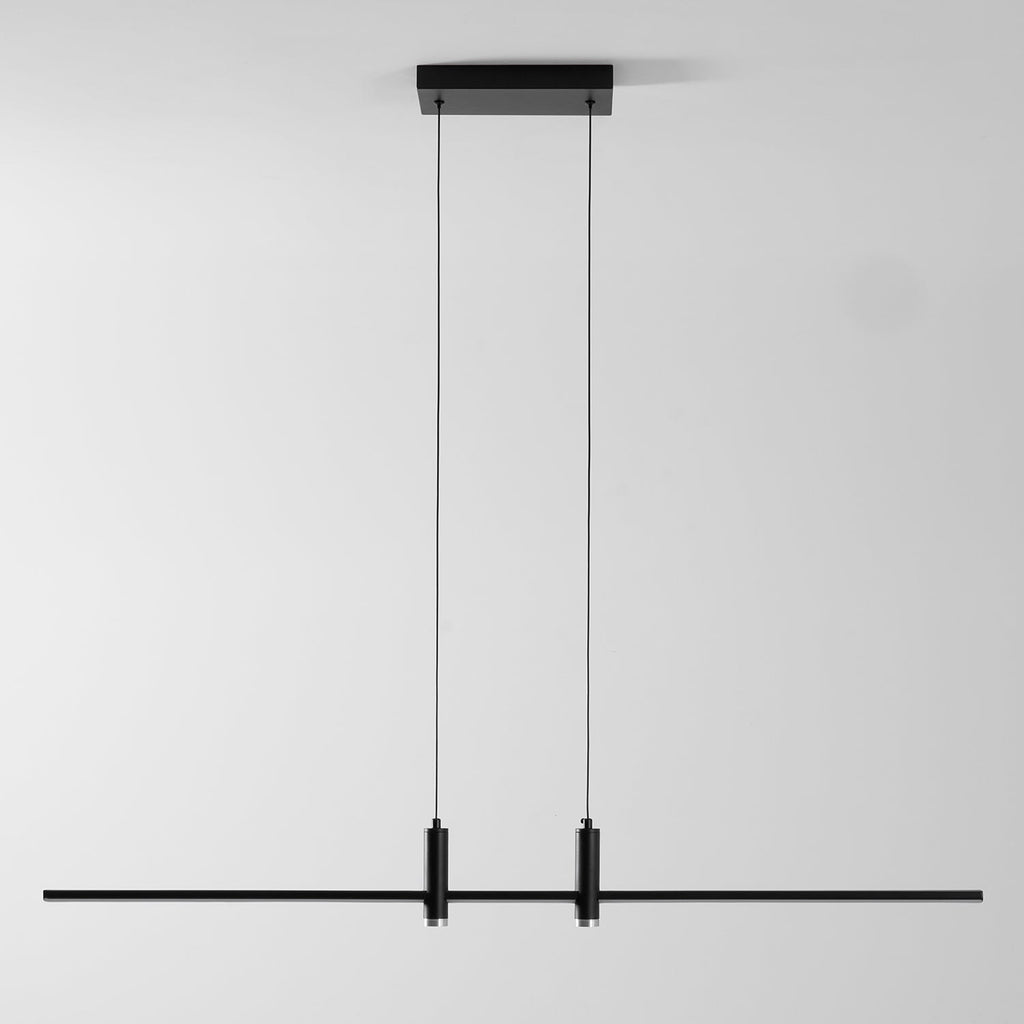 Linear bar pendant light fixture front view glowing evenly