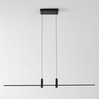 Linear bar pendant light close view of the glowing underside
