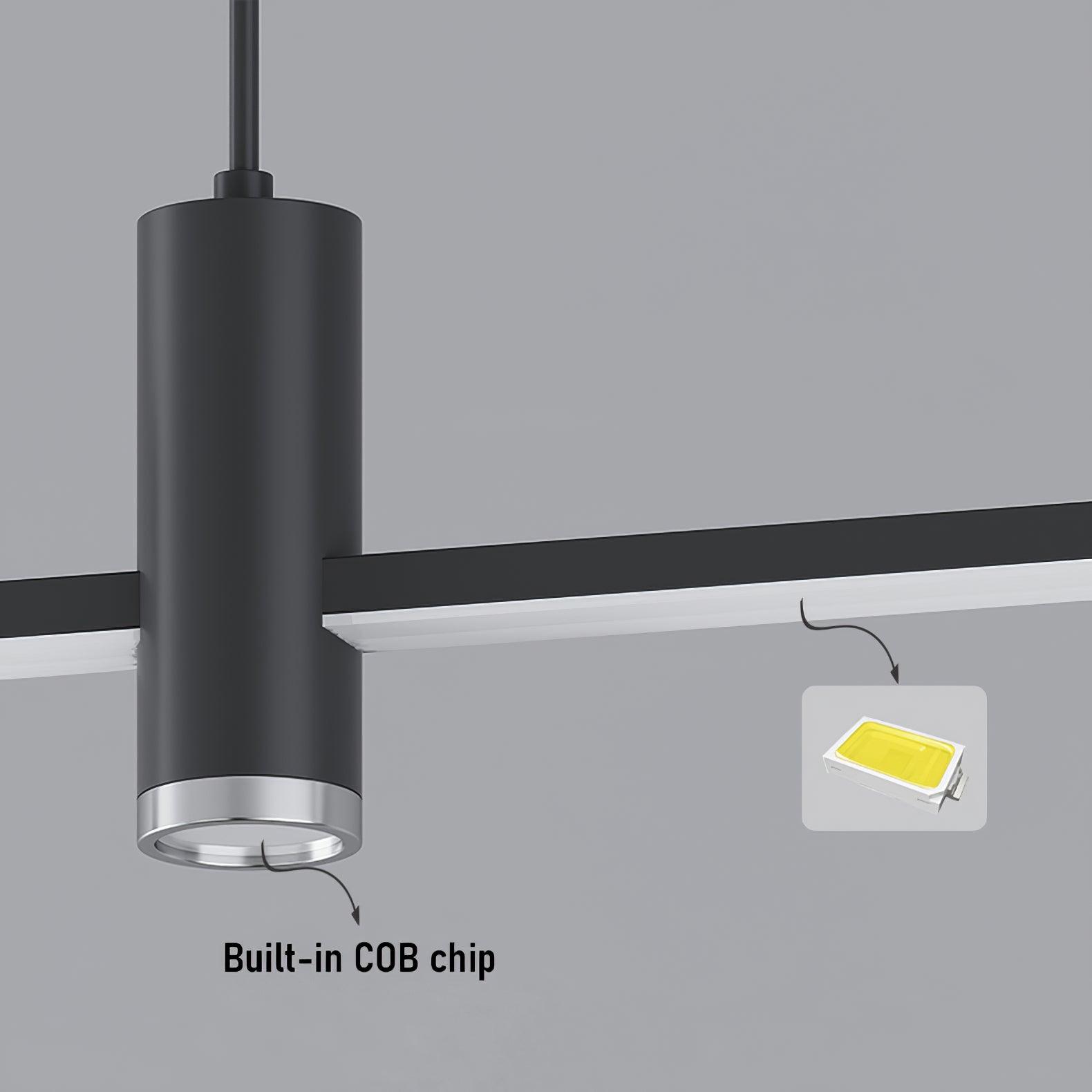 Linear bar pendant light close view of the lit edge