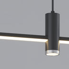 Linear bar pendant light fixture shown from below lit