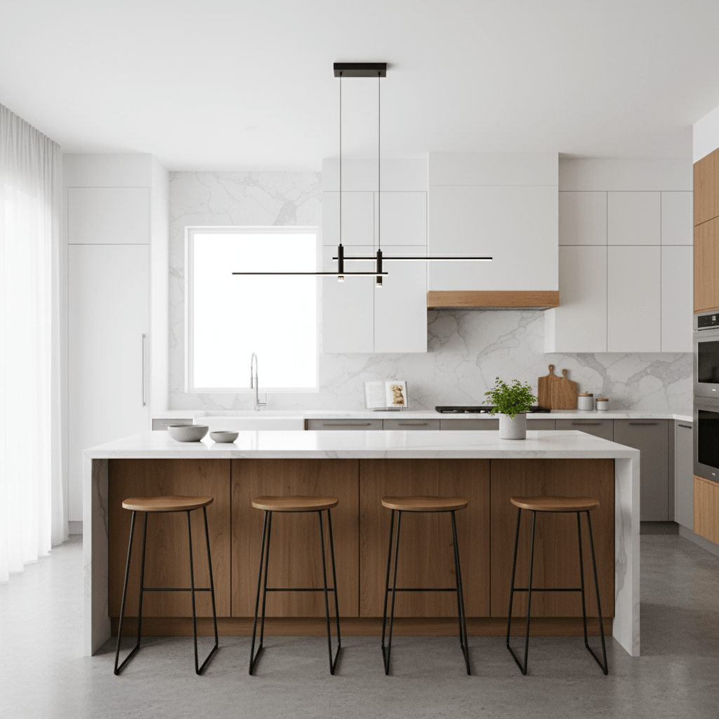 Linear pendant light shown lit on a neutral studio background