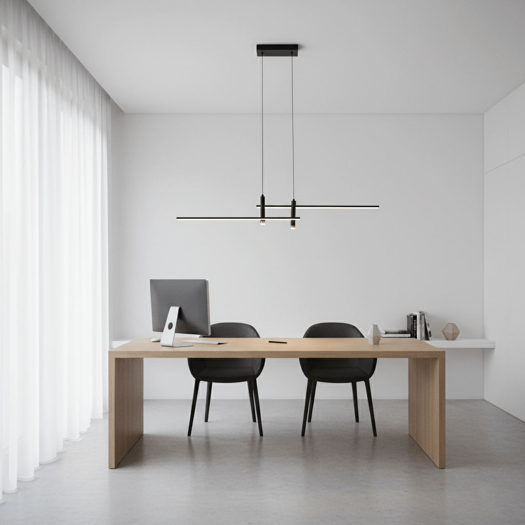 Slim linear pendant light fixture viewed from the side