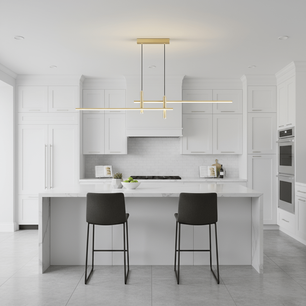 Linear LED pendant light close detail of the diffuser shade