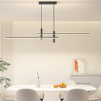 Linear pendant light suspended low in a contemporary kitchen