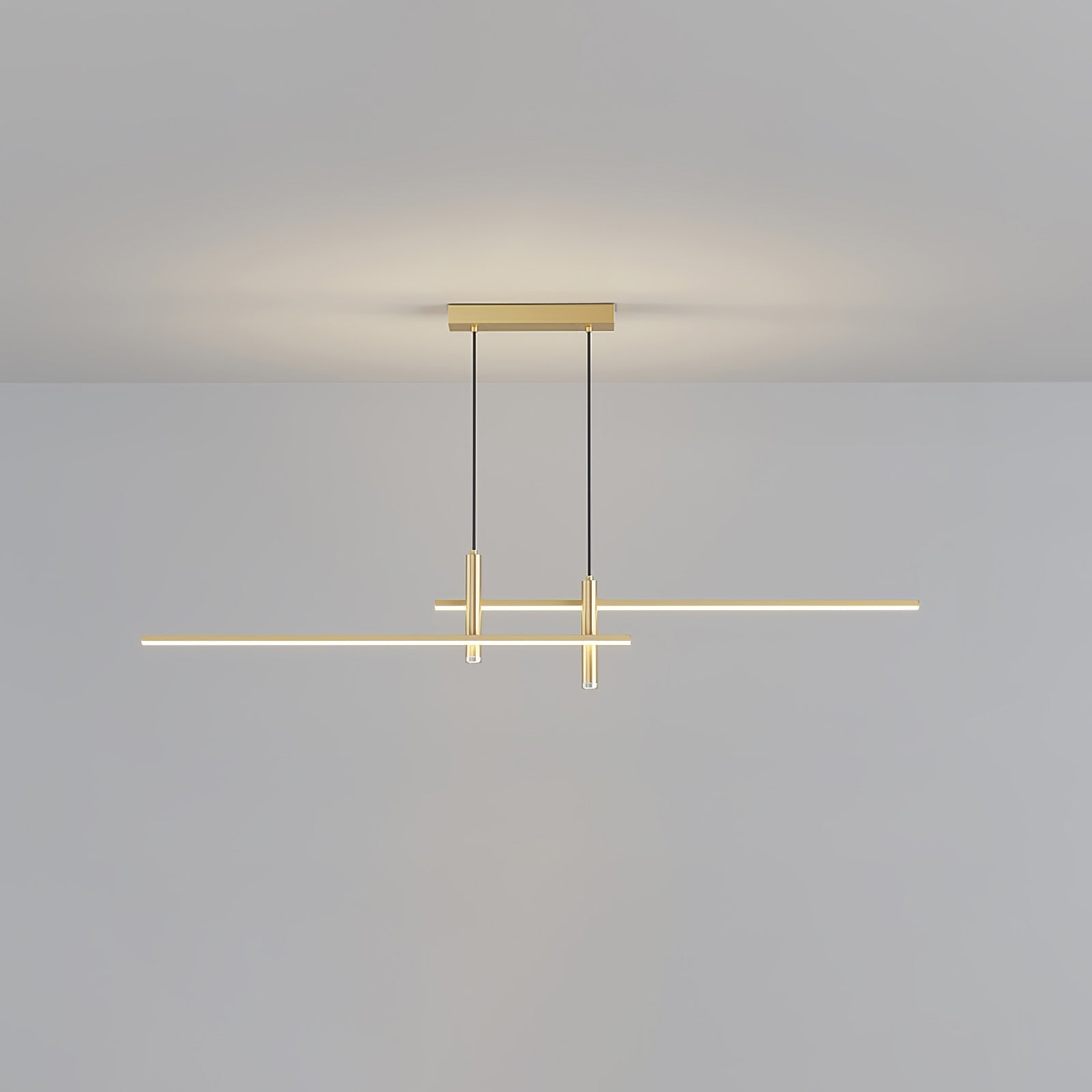 Lineært pendellampe, hvid skærm, integreret LED, sort eller guld, dæmpbar