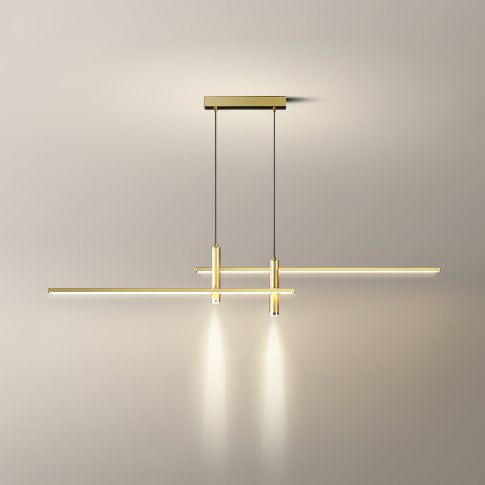 Linear pendant light suspended low over a kitchen island