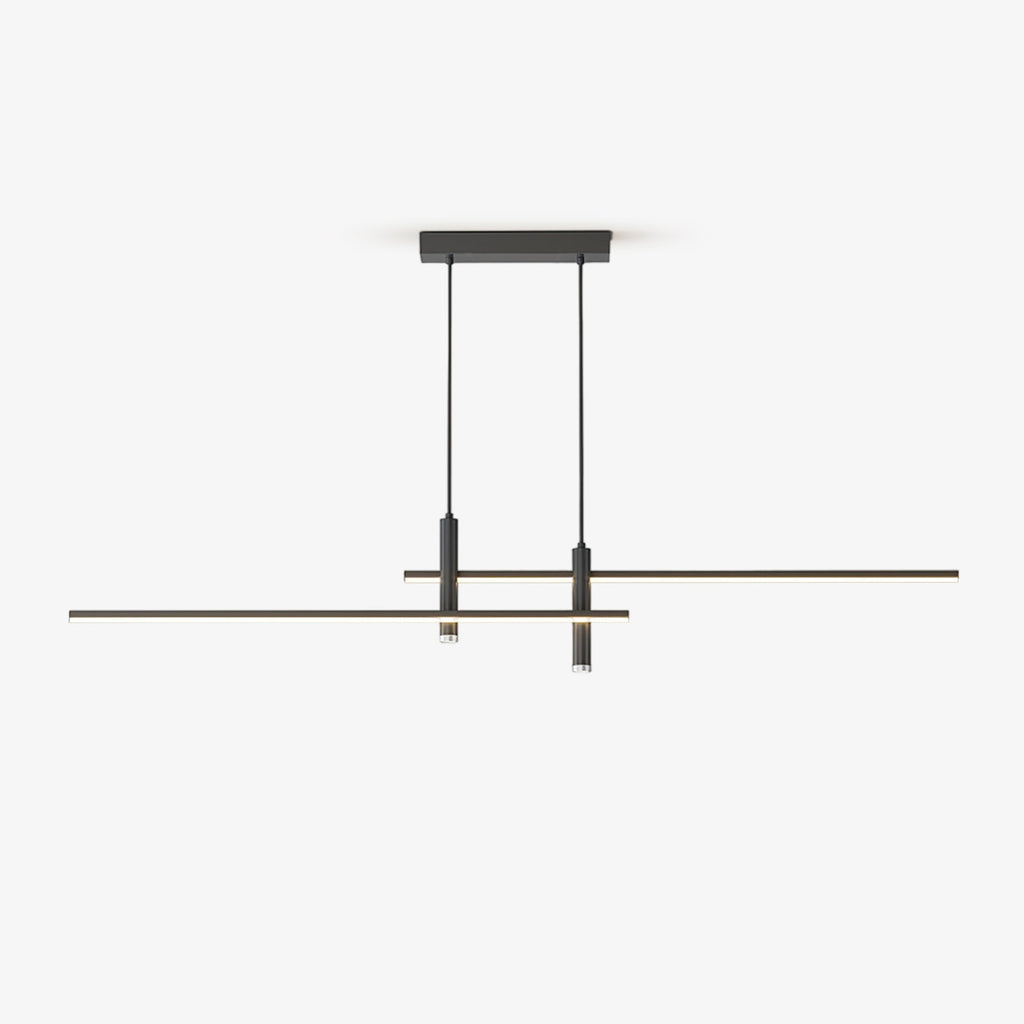 Linear LED pendant light with clean horizontal lines in a room
