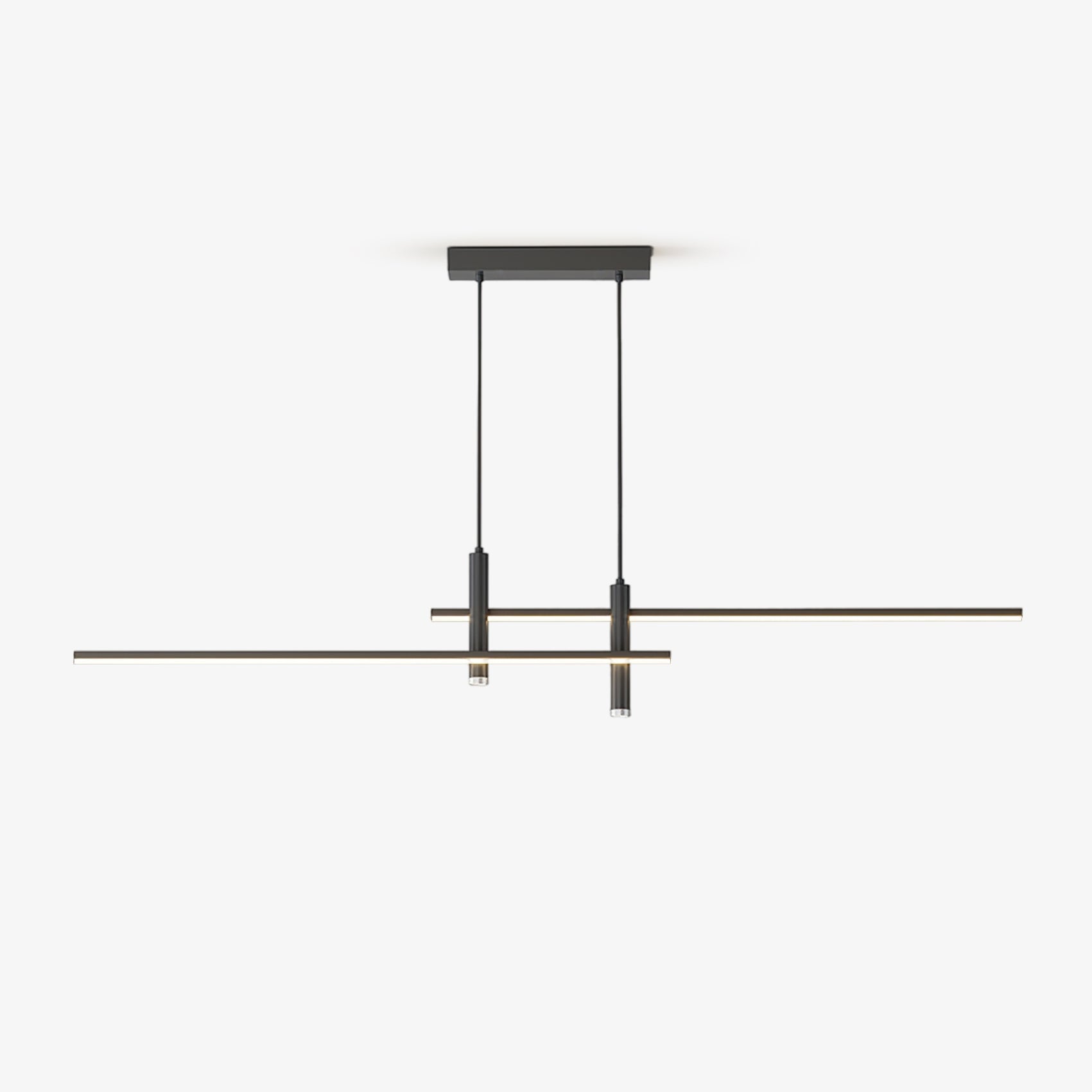 Linear LED pendant light with clean horizontal lines in a room
