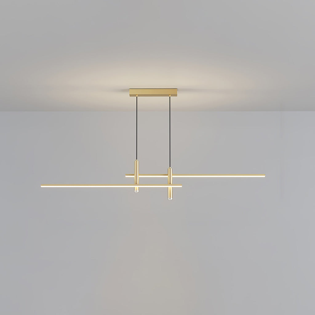 Linear island pendant light casting a soft even glow above a table