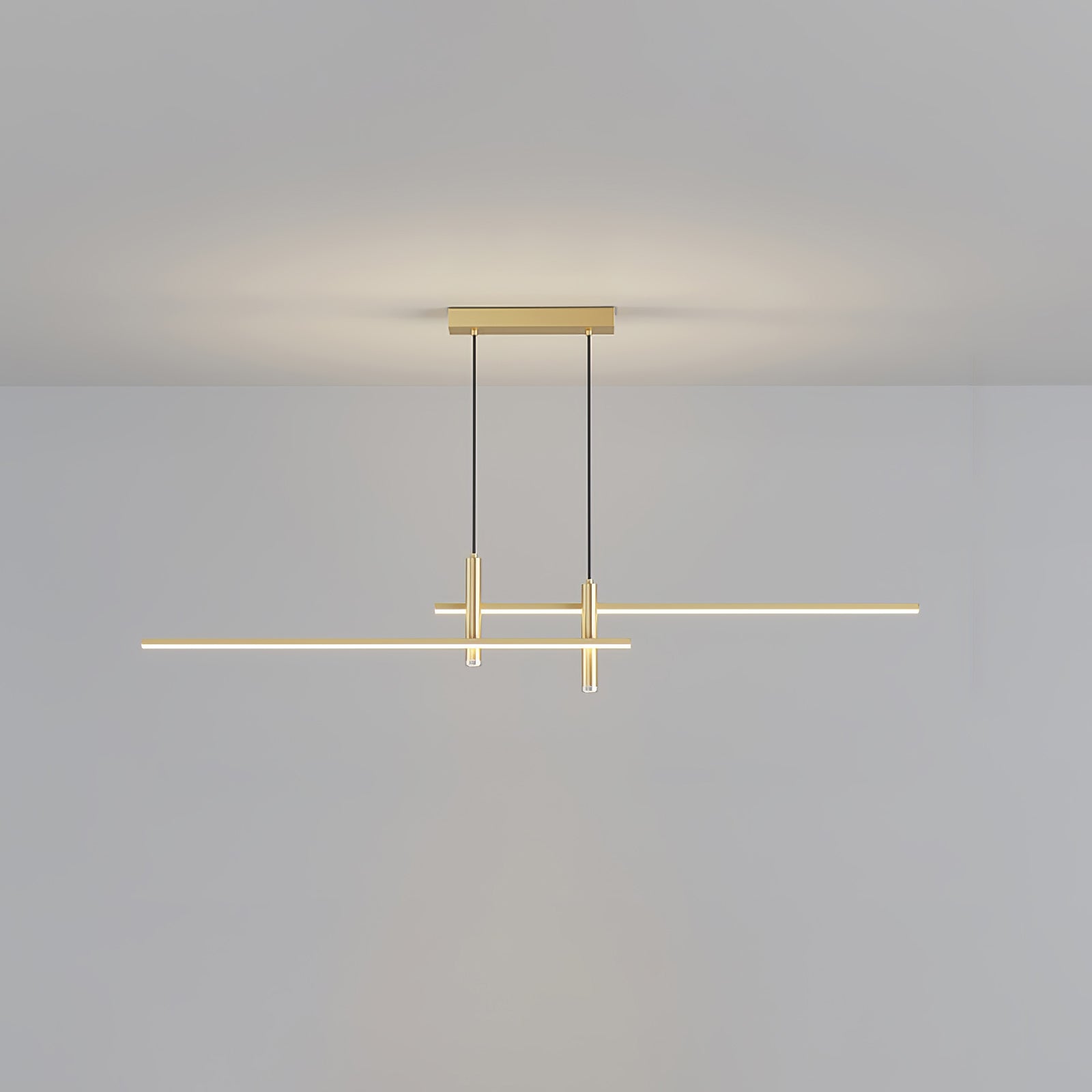 Linear island pendant light casting a soft even glow above a table