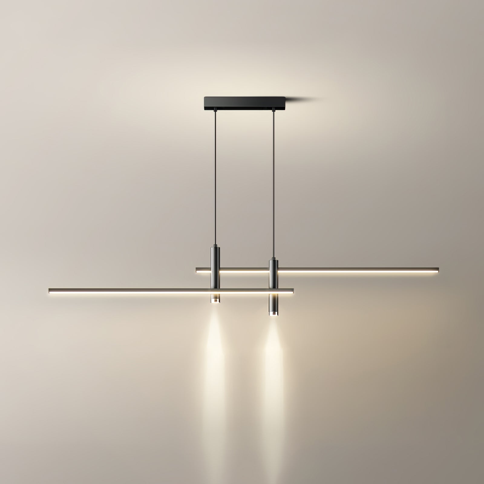 Horizontal linear pendant light with slim white diffuser shade