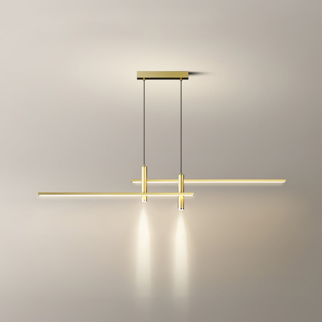 Lineært pendellampe, hvid skærm, integreret LED, sort eller guld, dæmpbar